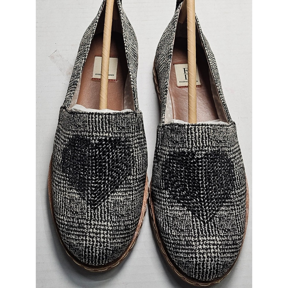ED‎ Ellen DeGeneres Nalita Black White Tweed Heart Loafers Flats Womens 6M New